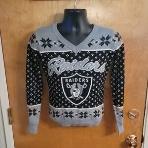 NFL Apparel Las Vegas Raiders Womens V-Neck Ugly Christmas Sweater Size Small